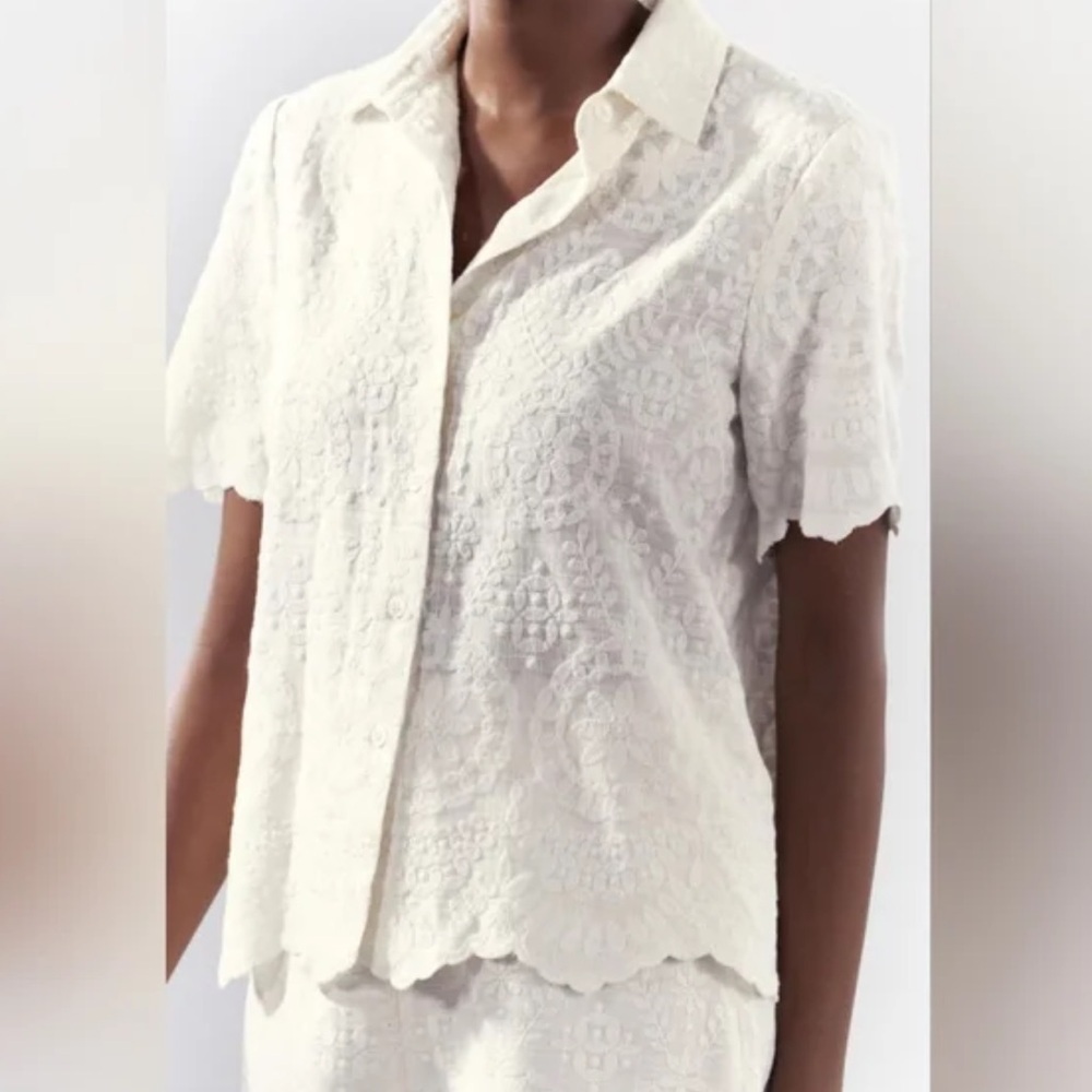 Zara ZW Limited Collection Embroidered Short Sleeve Shirt excellent condition